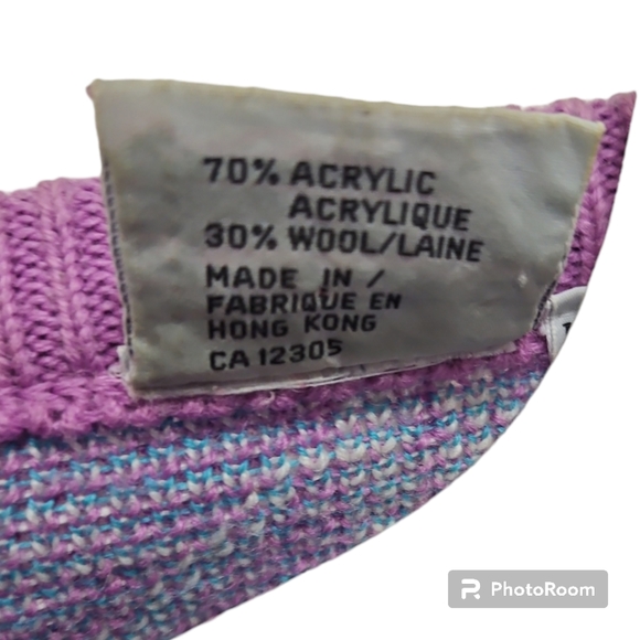 SGS Vintage 90's Ski Lilac & Teal Jaquard Print Crew Neck Woolblend Sweater Sz M - Picture 2 of 6
